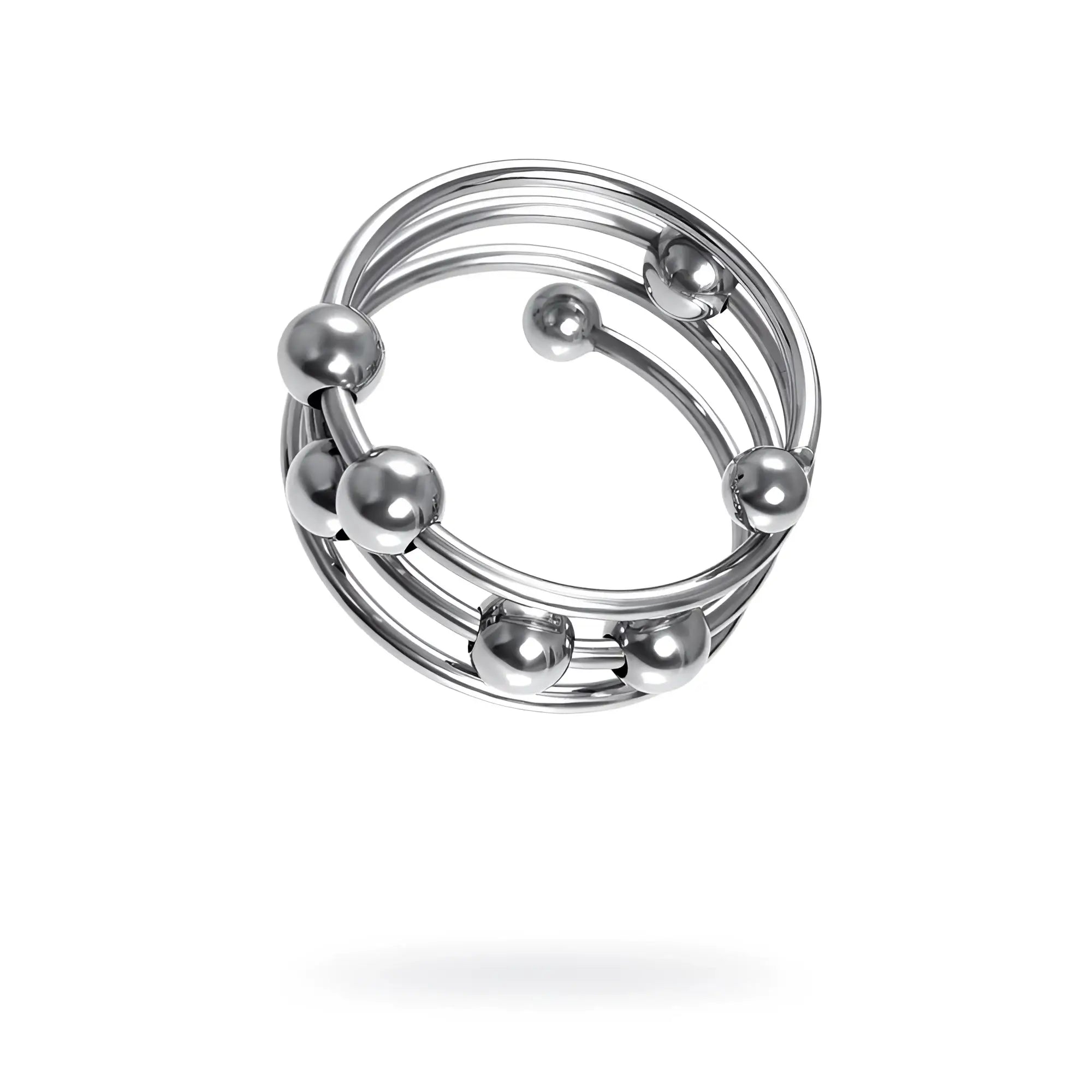 Silver metal penis head ring large 40mm with polished spherical beads multi-ring body piercing jewelry