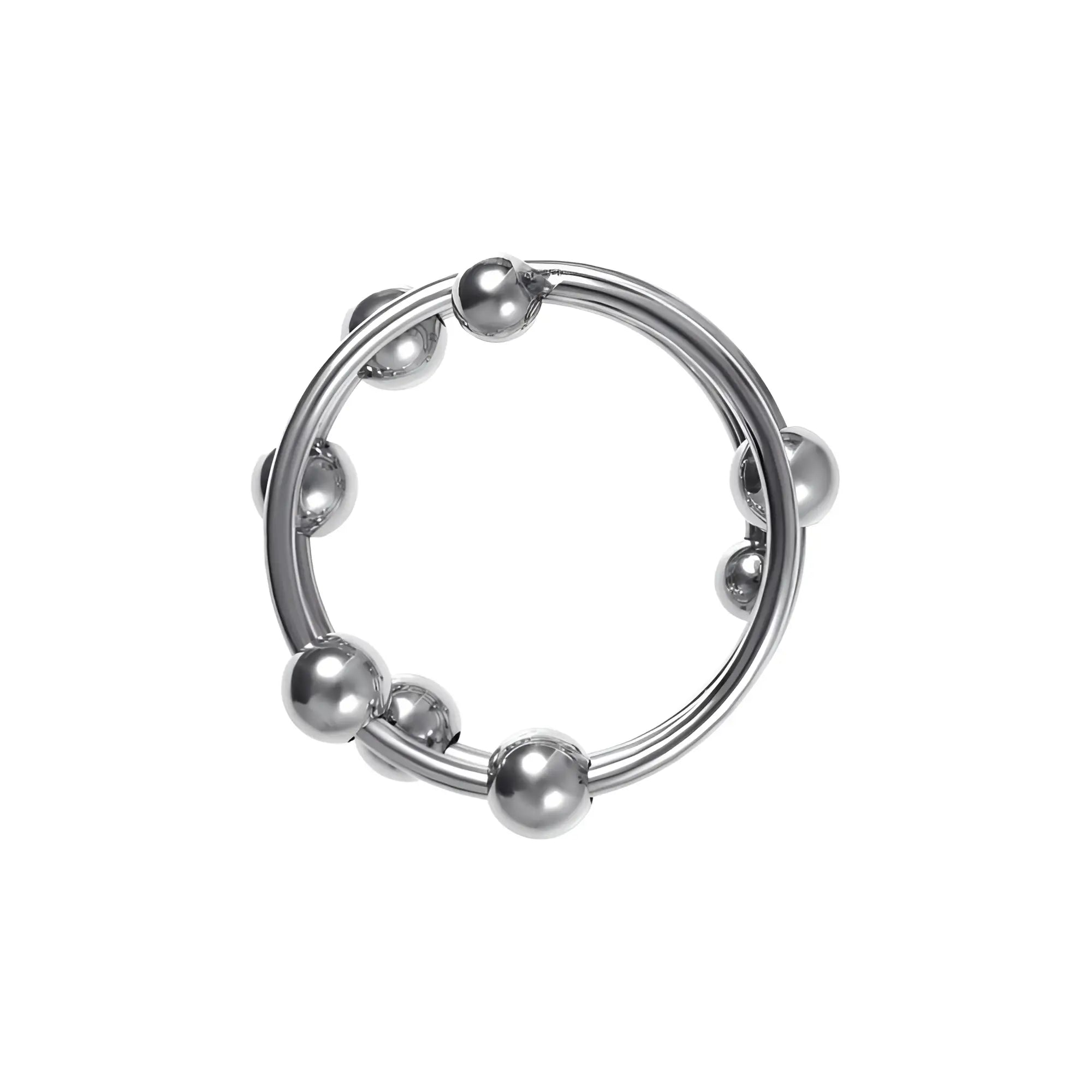 Silver metallic metal penis head ring large 40mm with evenly spaced spherical beads along its circular band