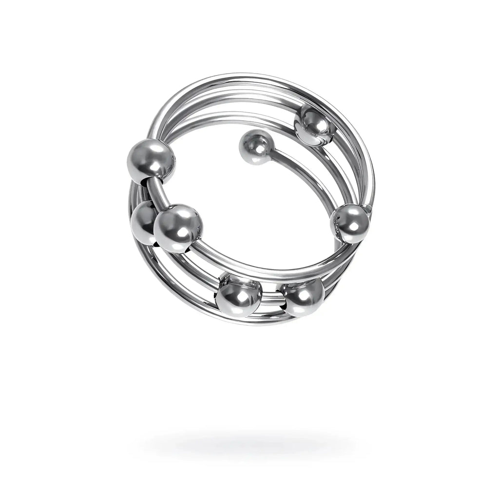 Silver metal penis head ring large 40mm with polished spherical beads multi-ring body piercing jewelry
