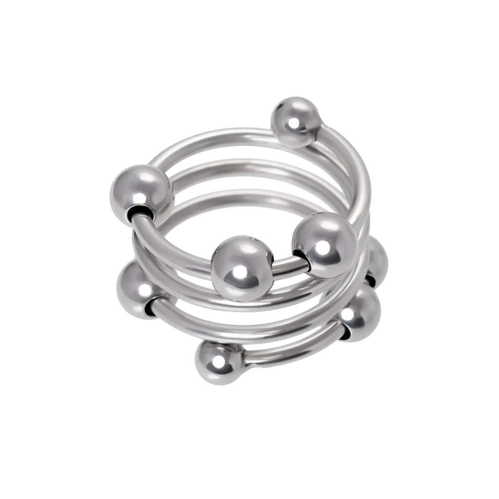 Metal penis head ring medium 35mm silver stainless steel with polished spherical beads on a sleek multi-layered coil design