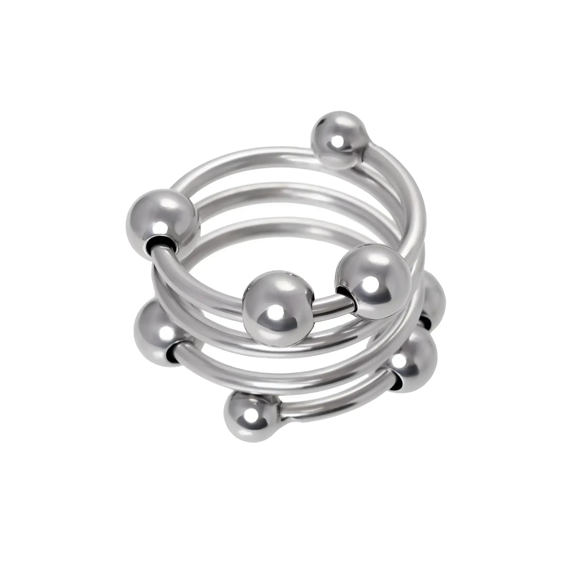 Metal penis head ring medium 35mm silver stainless steel with polished spherical beads on a sleek multi-layered coil design