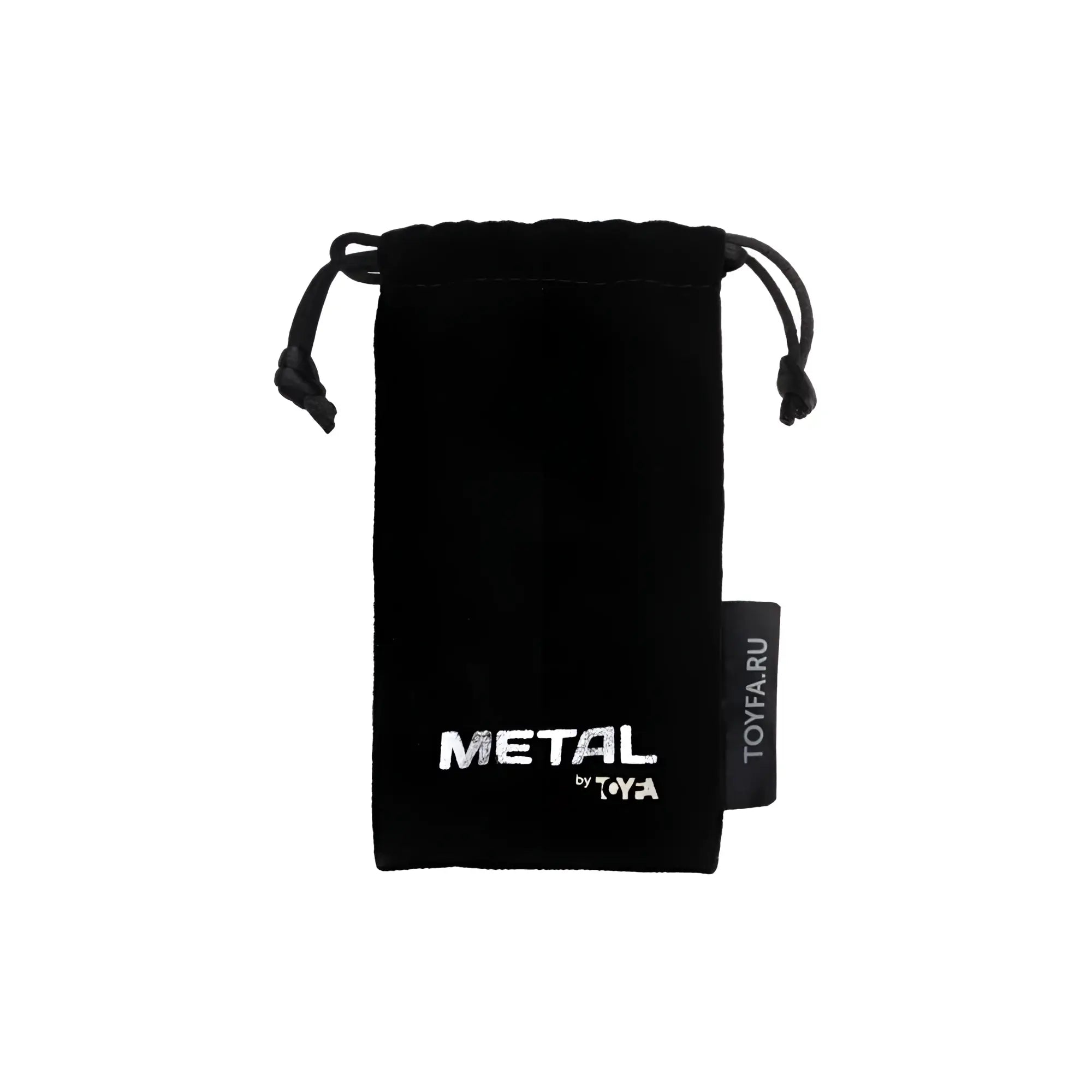 Black velvet drawstring pouch with metal by toya embroidered in white for red metal anal plug with black crystal medium
