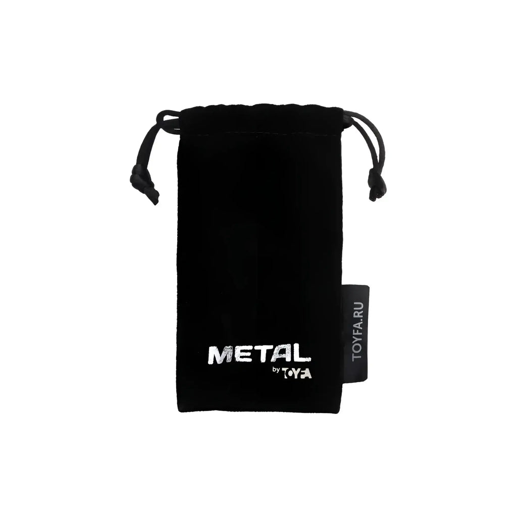 Black velvet drawstring pouch with metal by toya embroidered in white for red metal anal plug with black crystal medium