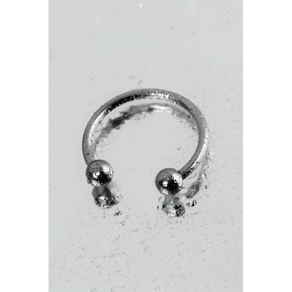 Silver-toned metal 30mm penis erection ring with simple open circle design and two small spherical beads