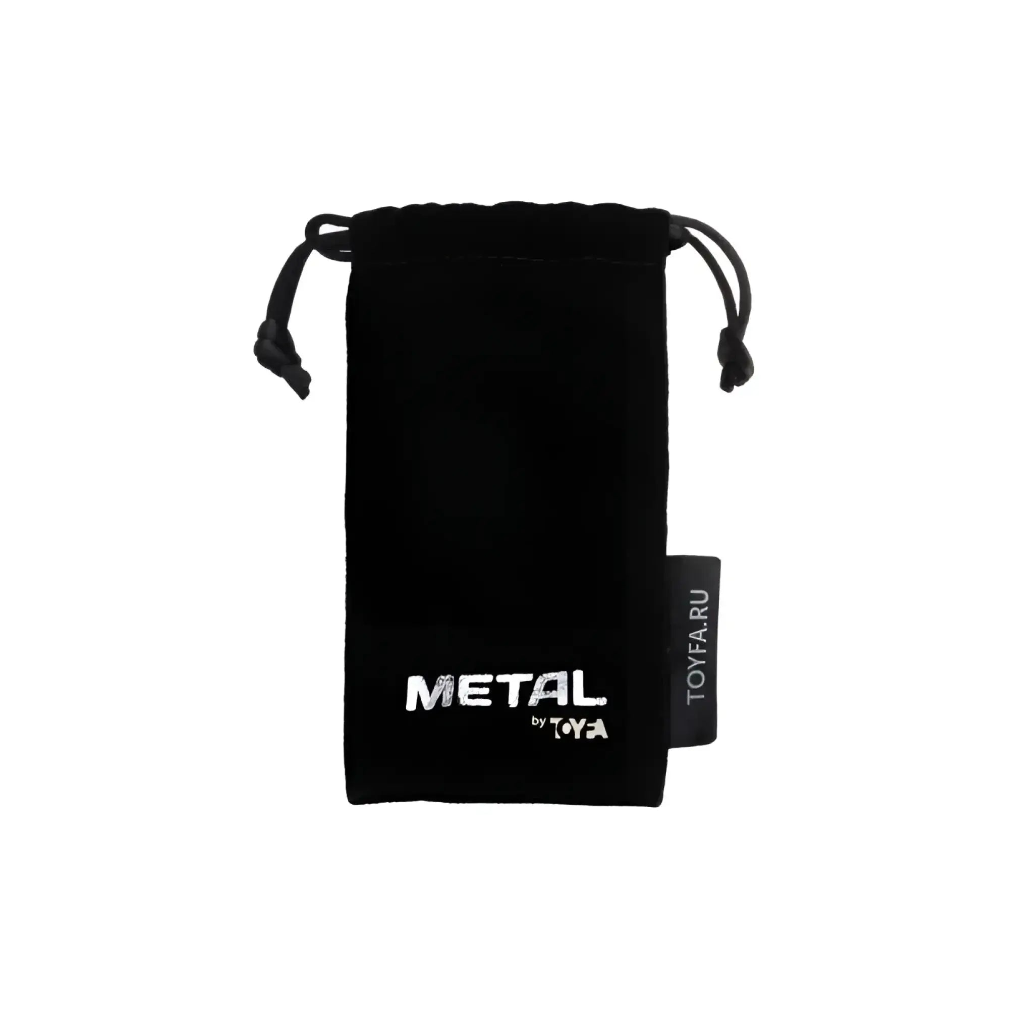 Black velvet drawstring pouch with metal by toya embroidered in white for silver metal anal plug with topaz crystal small