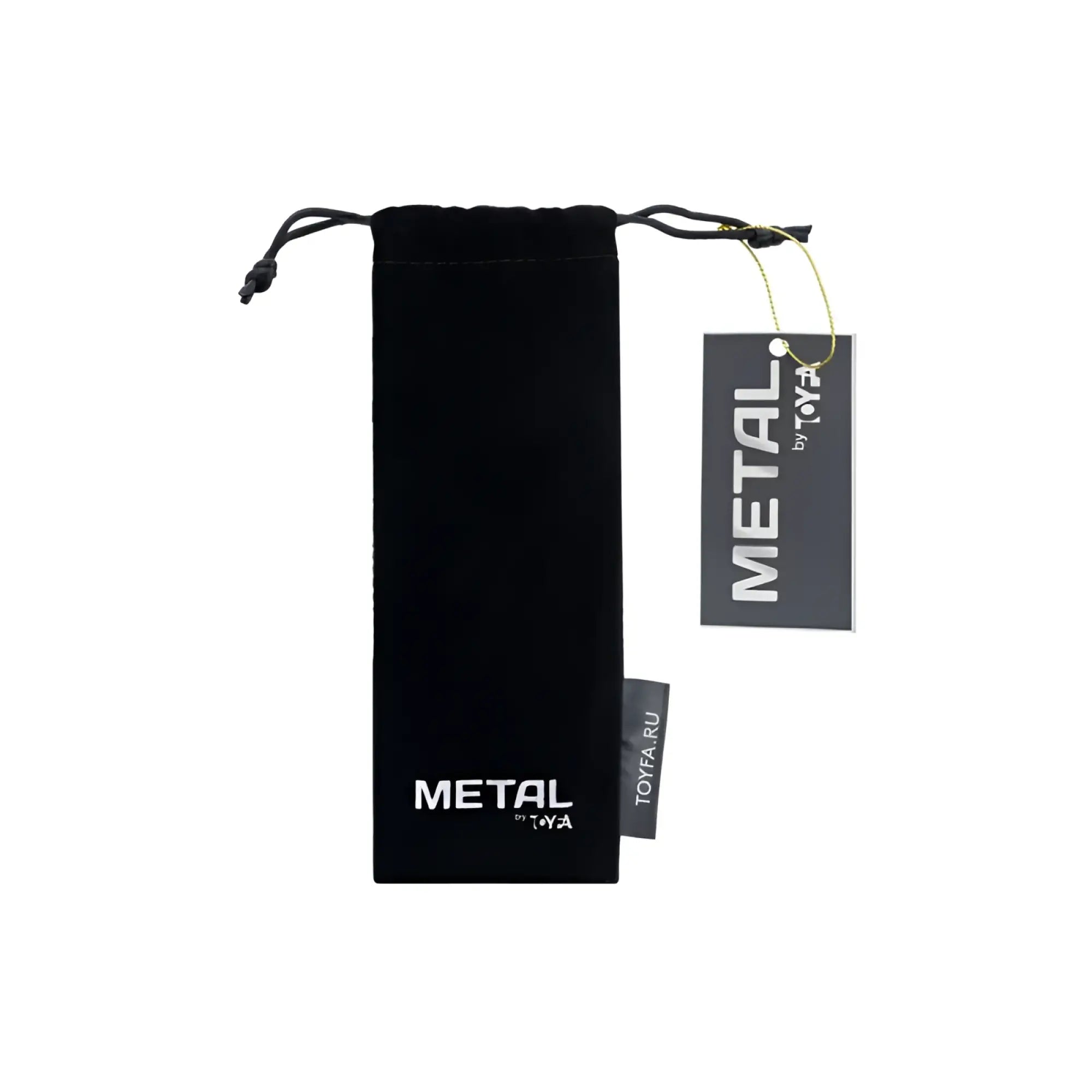 Black velvet drawstring pouch with metal by toyfa branding for metal silver metal beaded urethral plug with ring