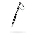 Shiny chrome-plated metal silver bullet shaped urethral plug with twisted handle and ring keychain accessory
