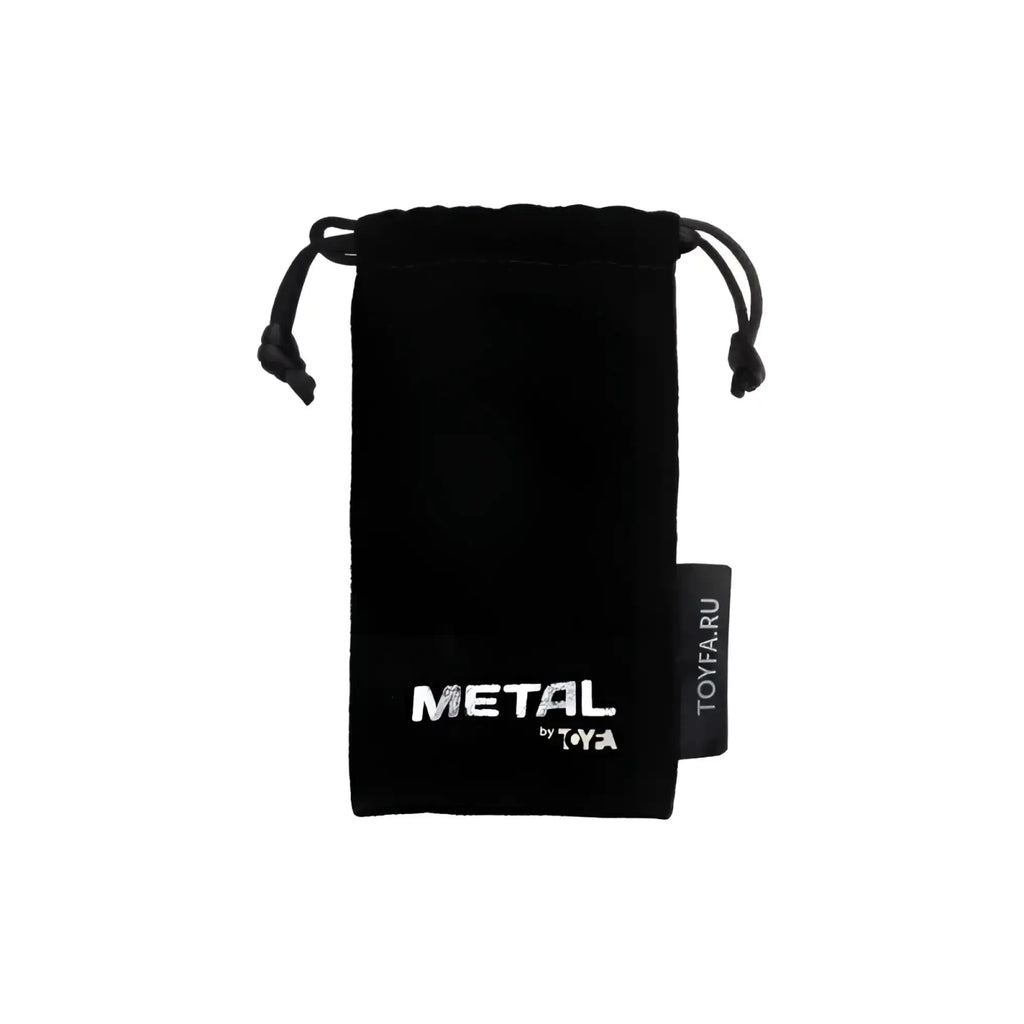 Black velvet drawstring pouch with metal by toya embroidered in white for silver metal urethral plug with ring
