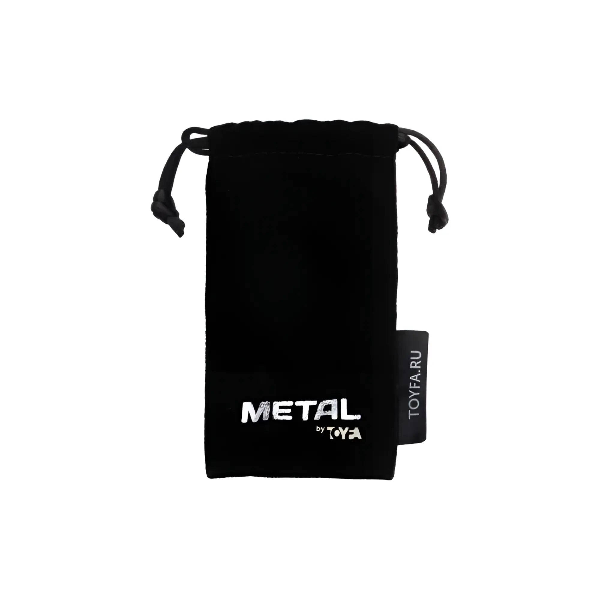 Black velvet drawstring pouch with metal by toya embroidered in white for silver metal urethral plug with ring