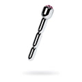 Metal silver urethral plug with chrome plating and a pink ruby rhinestone at the top shown from the back side