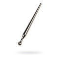 Shiny metallic silver metal urethral sound with sleek tapered design and rounded handle for precision use