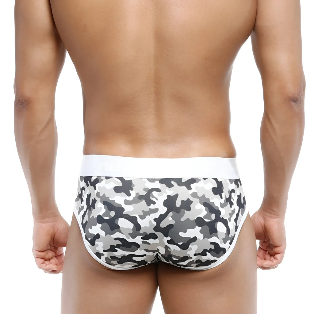 MetroMaleWear 365 hip brief camo 9005-90 in gray and black camouflage with white waistband for comfortable daily wear