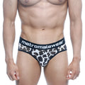 Black and white leopard print briefs with black elastic metromalewear waistband metro male wear 365 hip brief