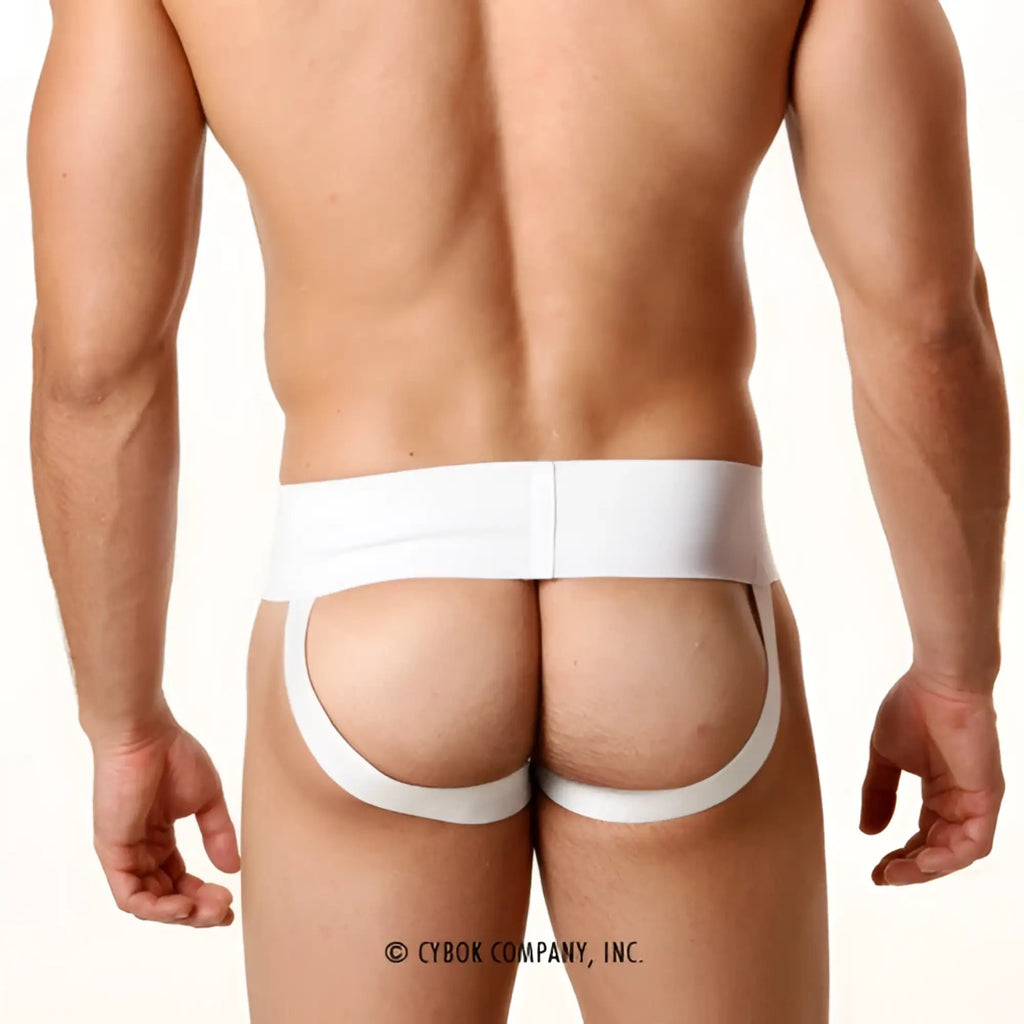 White seamless high waisted briefs with supportive back panel and leg straps from metromalewear rib cotton classic jock strap