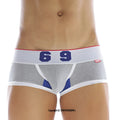 MetroMalewear 69ers boxer grey 7014-10 gray and blue athletic briefs with white waistband and bold navy 69 numerals