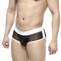 MetroMaleWear active boxer black mesh briefs with white elastic waistband and trim showing front view