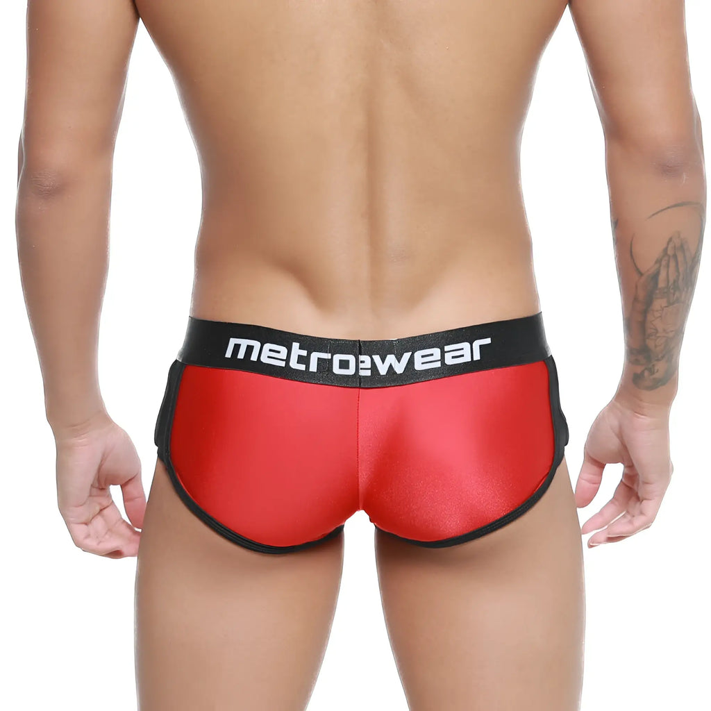 MetroMaleWear active boxer red 3327-12 metallic briefs with black trim and metrowear waistband for men