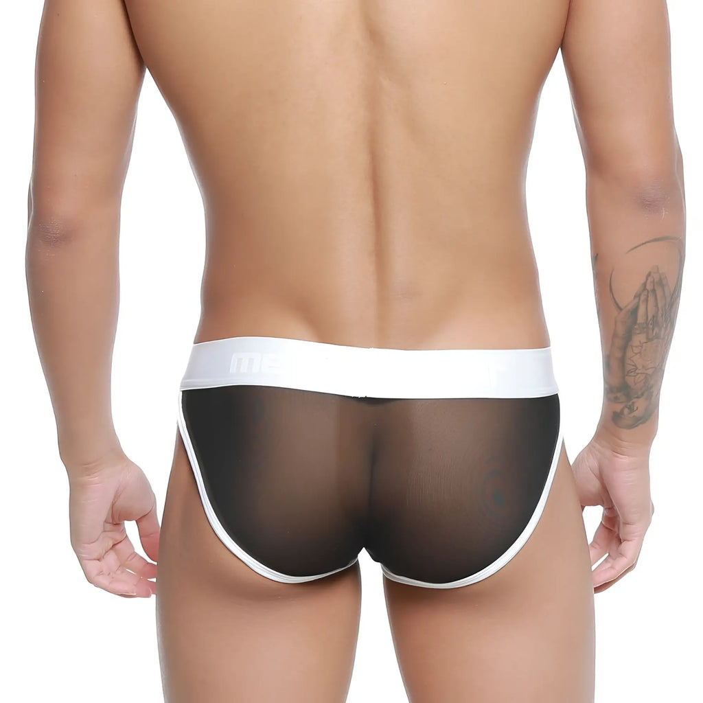 MetroMaleWear active brief black mesh 3303-72 black mesh briefs with white elastic waistband and trim