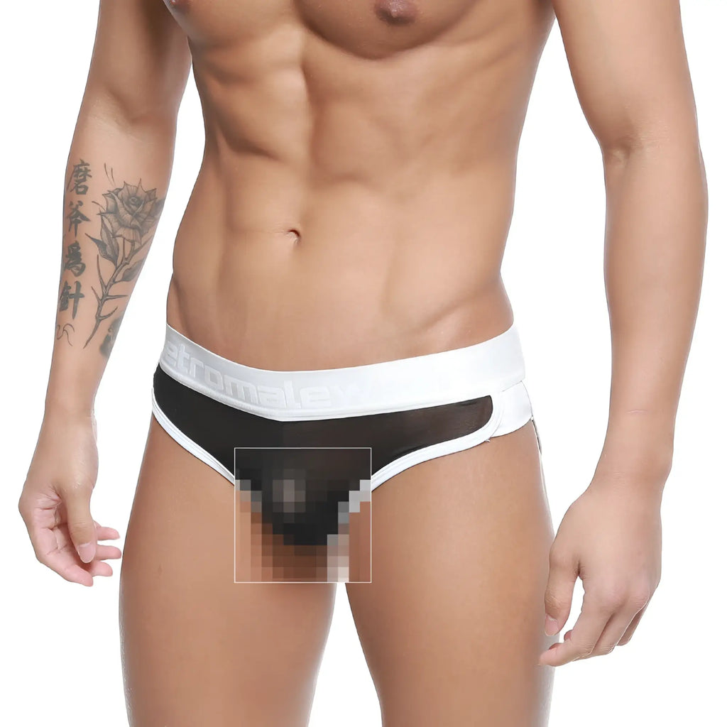 Metro male wear active brief black mesh 3303 72 black and white mesh briefs with a wide elastic waistband