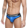 MetroMaleWear active brief royal 3303-18 in blue metallic fabric with black waistband and white etromalewear logo
