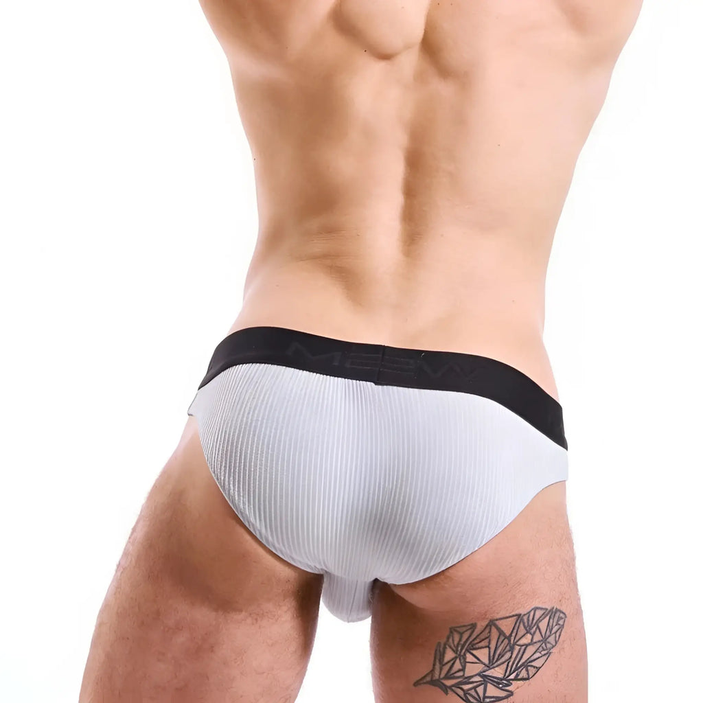 White ribbed briefs with black meen elastic waistband metro malewear air brief gray 3803-10 front view