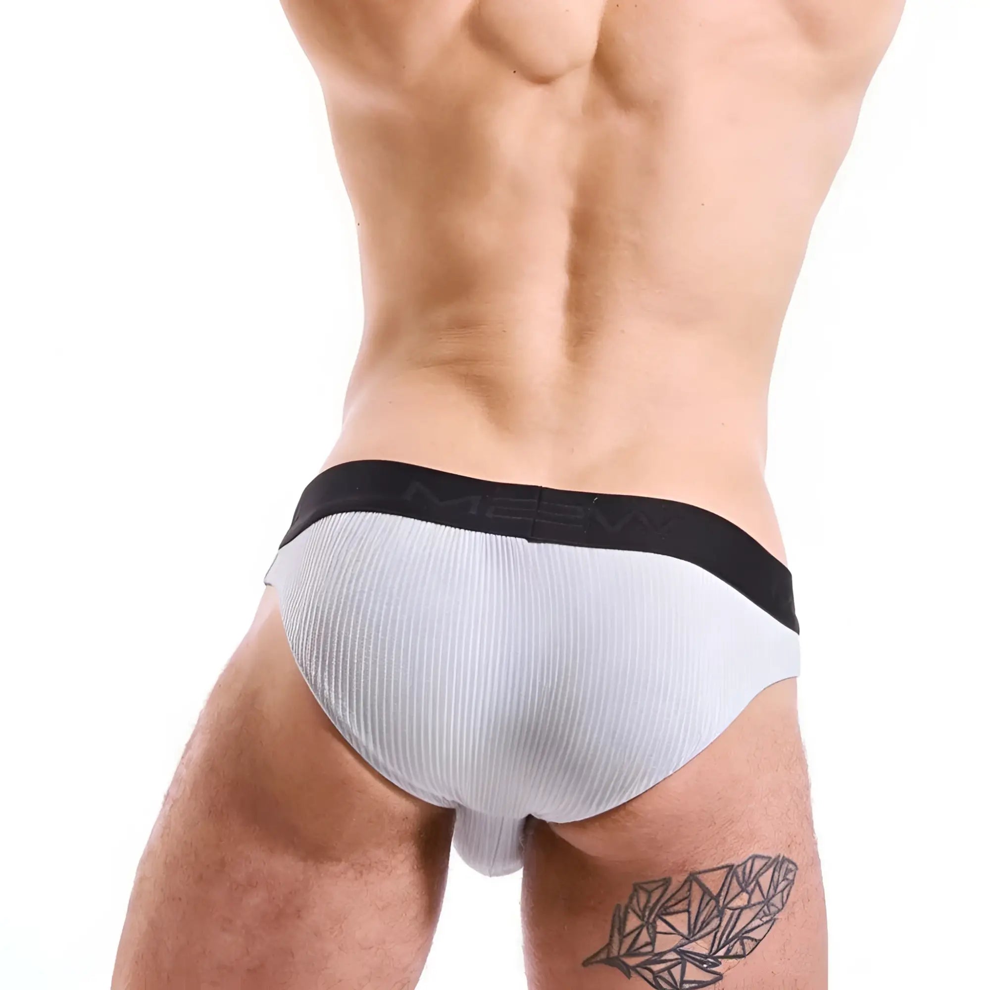 White ribbed briefs with black meen elastic waistband metro malewear air brief gray 3803-10 front view