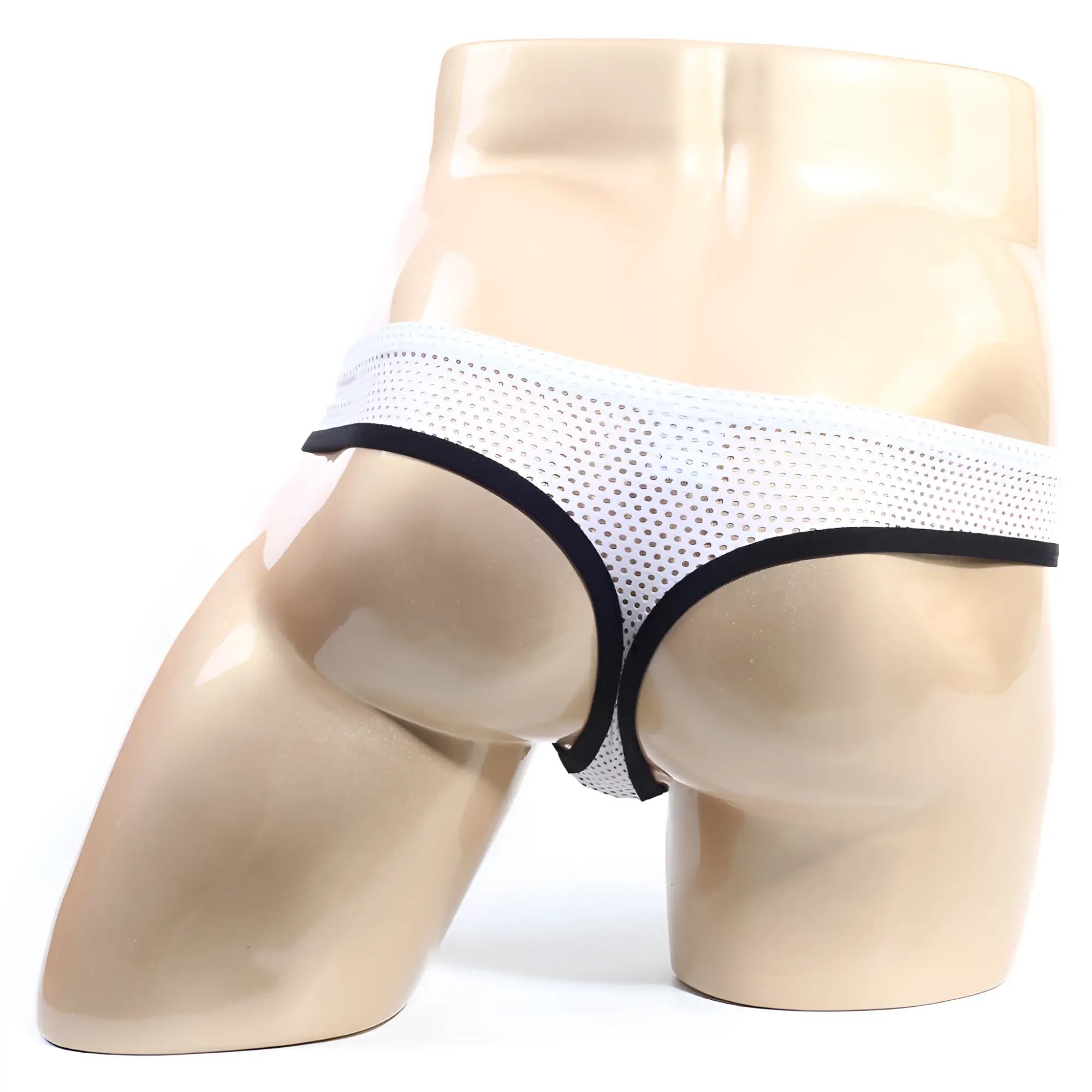 White mesh briefs with black trim from MetroMaleWear Alcala thong black 7102-20 for breathable comfort