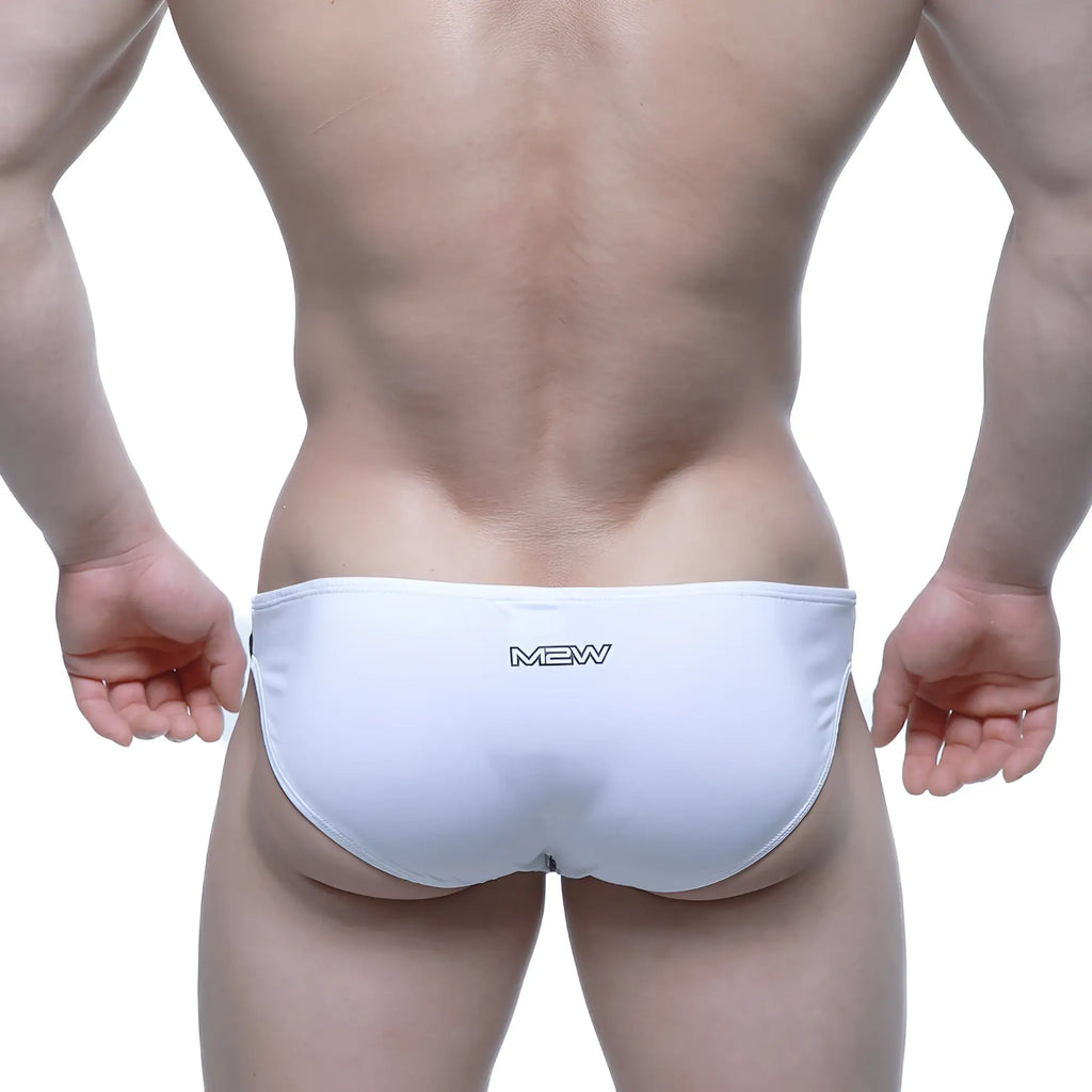 White mew brand swim trunks with sleek form-fitting design in metroMalewear alegria bikini white 5233-00 style