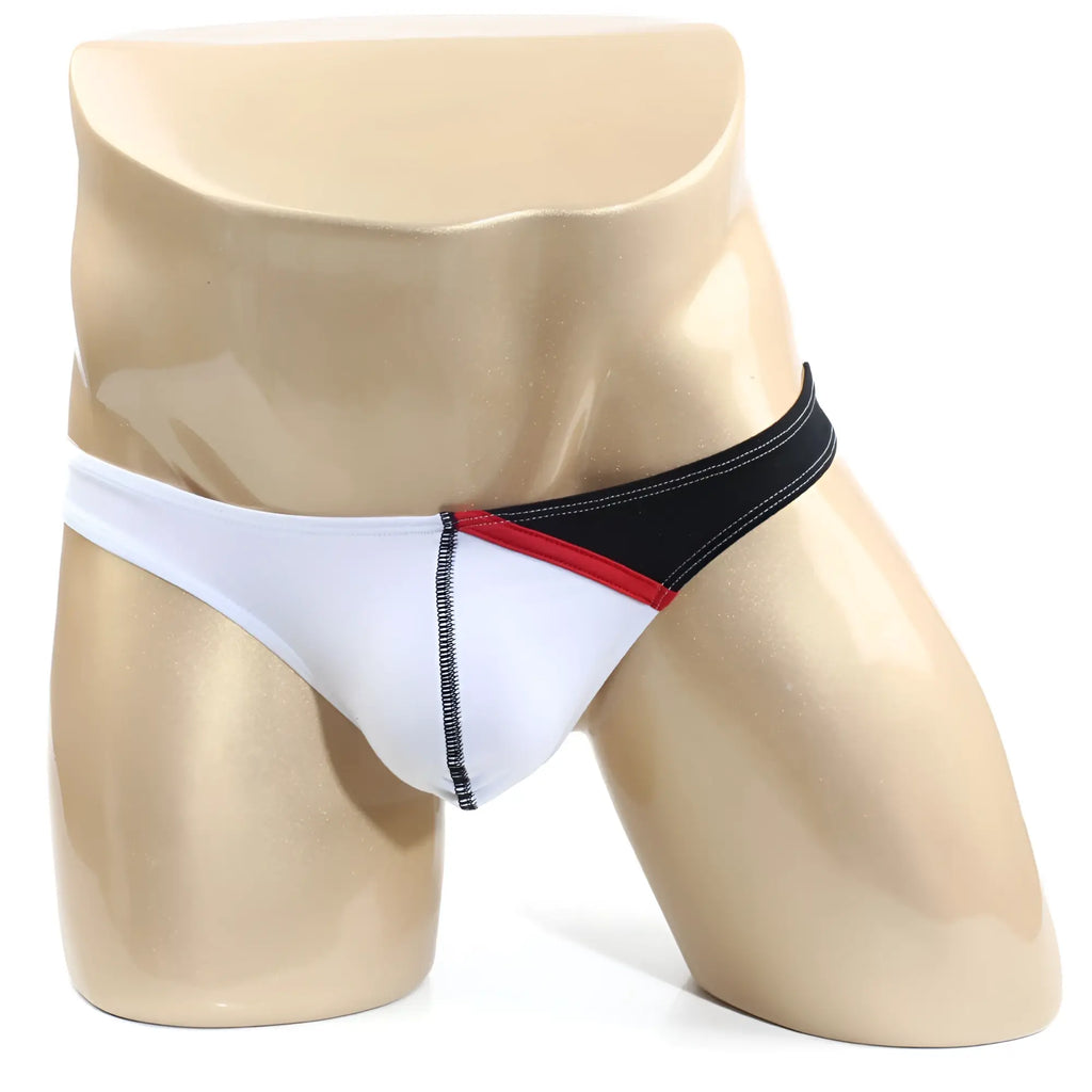 MetroMaleWear Alegria white and black athletic briefs with red accent stripe and side zipper detail