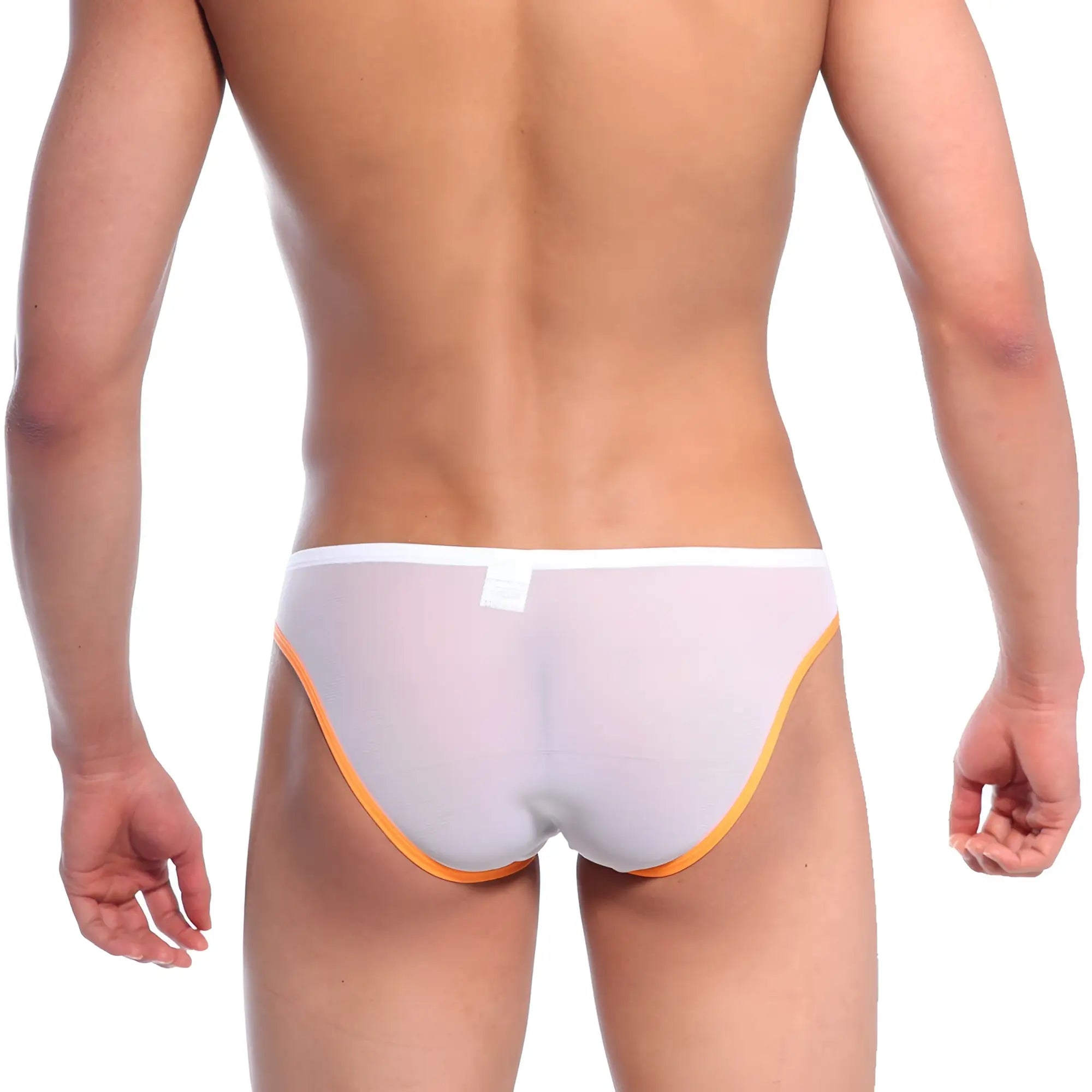 White mesh metro malewear alexa bikini briefs with vibrant orange trim for comfortable everyday wear