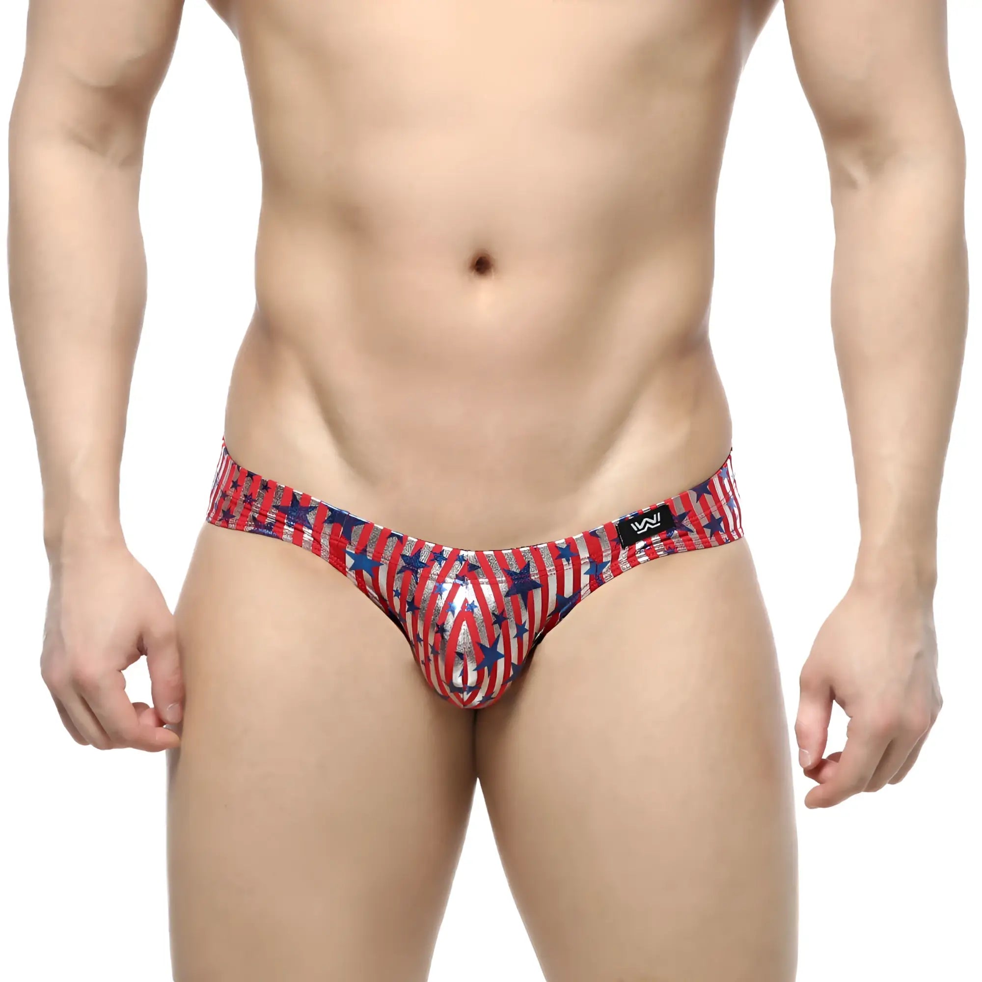 MetroMalewear Allstar bikini red 5103-54 men’s briefs with red white and blue star striped shiny metallic finish
