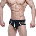 MetroMaleWear Alonzo swim brief green black athletic briefs with neon green mesh panels for active swim use