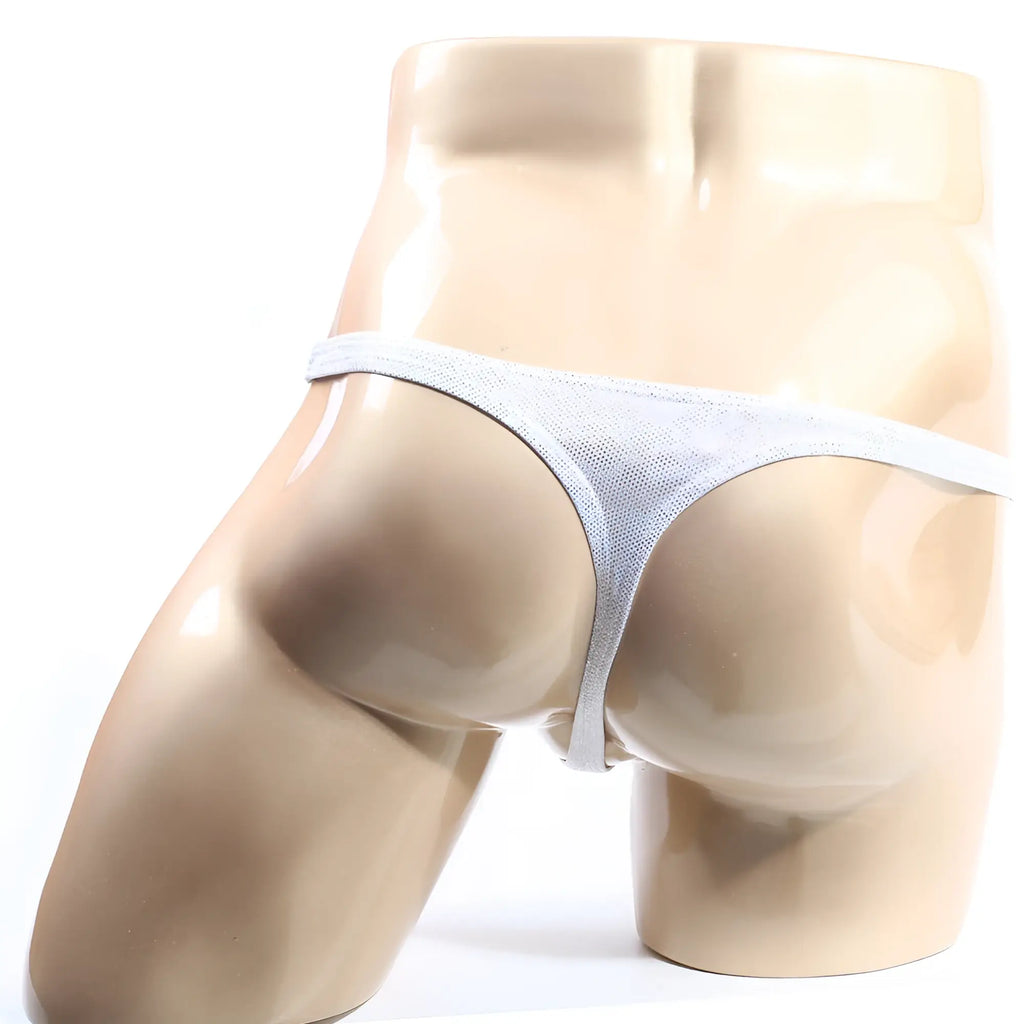 Light gray mesh thong with thin seamless design from MetroMaleWear Alucinacion Thong 2302-M89 product line