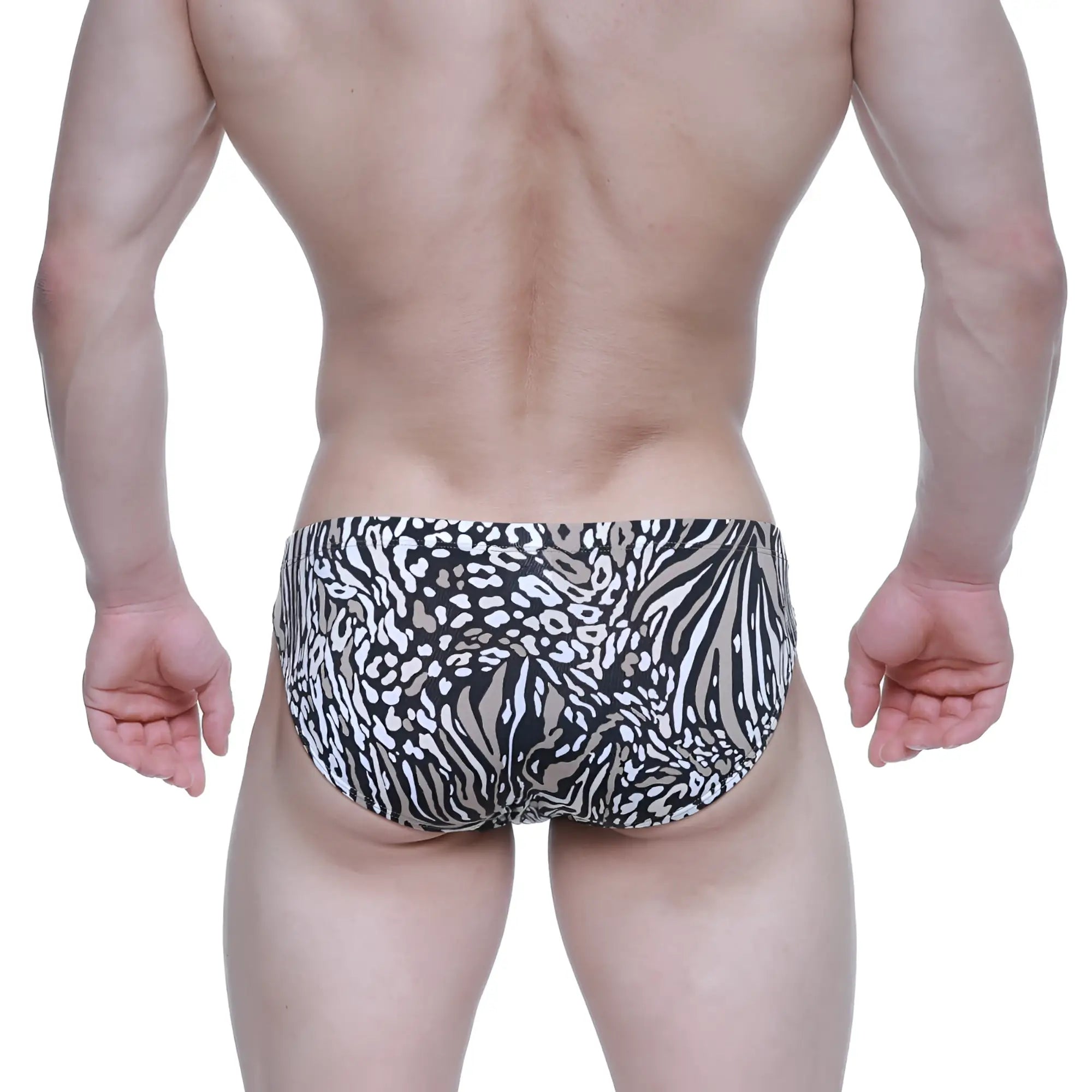 MetroMaleWear Amur bikini 5103-M62 black and white zebra striped swim trunks with bold animal print pattern