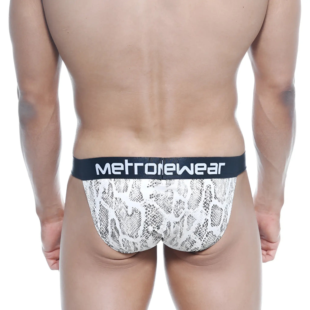 White and gray snake-print briefs with a black metrowear waistband from metromalewear animal bikini beige 3004-62