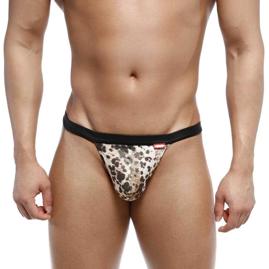 MetroMaleWear animal string tiger 1014-62 leopard-print thong with black elastic waistband front view