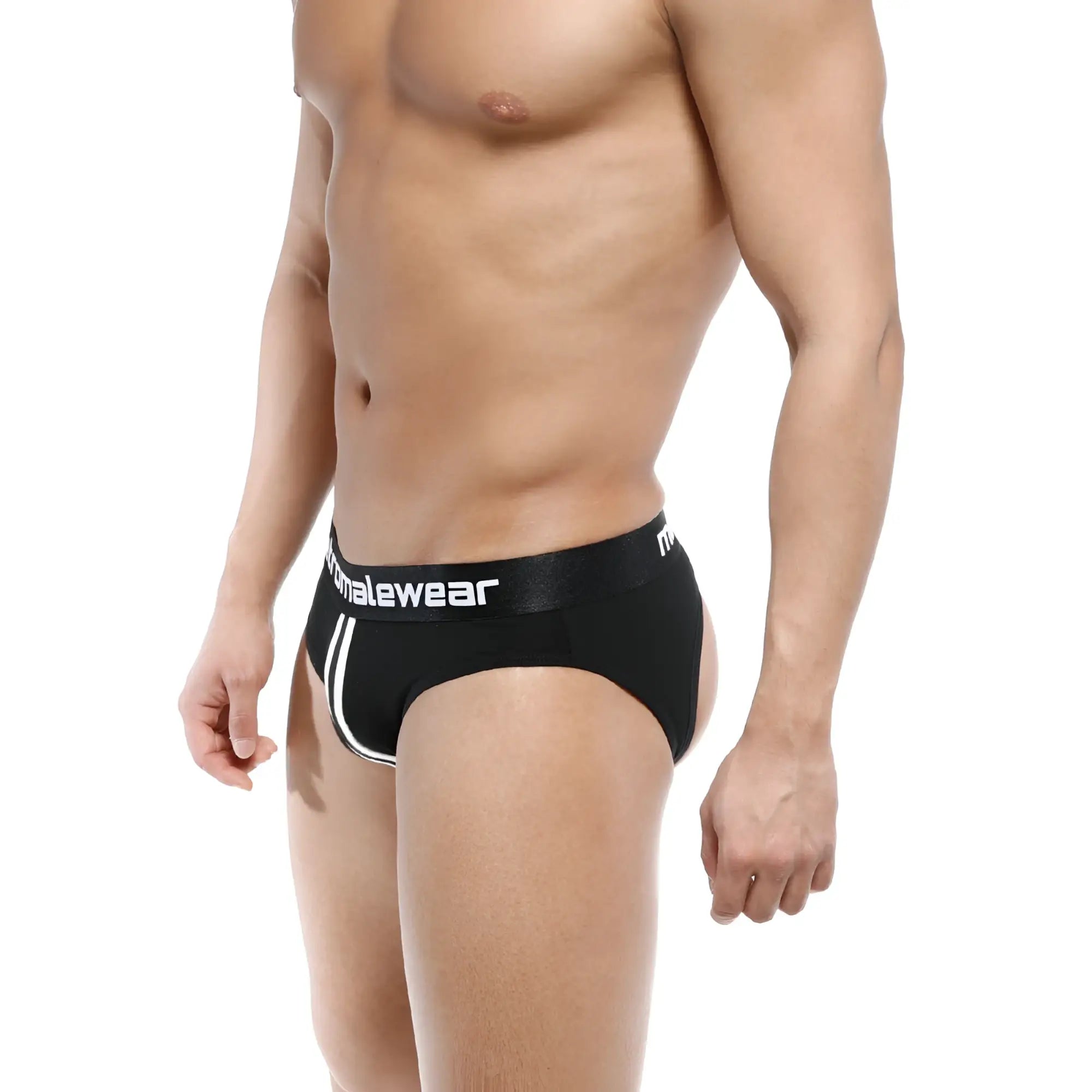 Black men’s briefs with white piping and malewear logo on waistband metroMalewear apolo jock strap black 5001-20