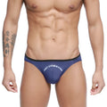 Navy blue briefs with black trim and white metromalewear logo metro malewear arc bikini dark blue 2206-28