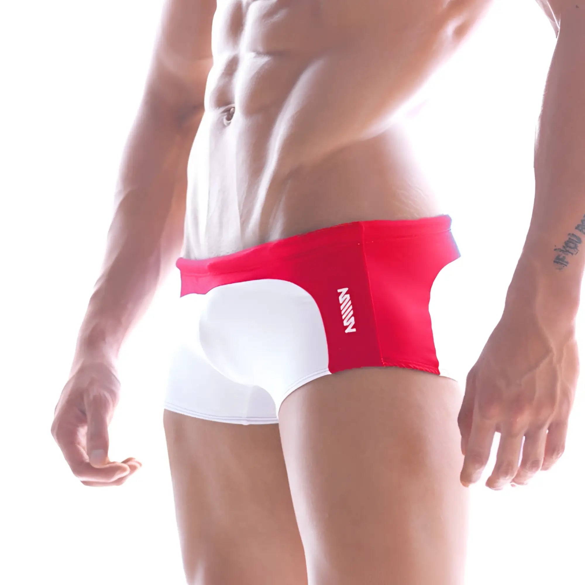 MetroMaleWear Arc swim boxer crimson 4925-12 red and white men’s swim trunks with sleek modern design