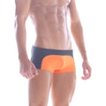 MetroMaleWear Arc swim boxer orange 4925-14 features bright orange and navy blue two-tone design swim trunks
