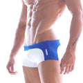 Blue and white swim trunks with sleek modern design from metromalewear arc swim boxer royal 4925-18