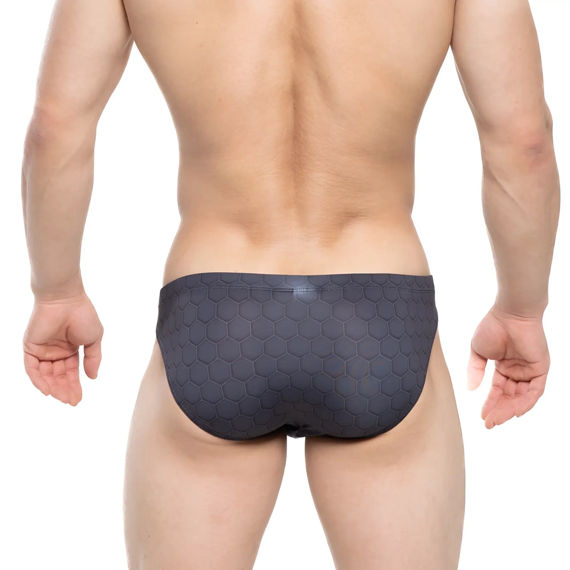 Dark gray metroMalewear armour bikini 5103-M41 swim trunks with a textured hexagonal pattern for swimming