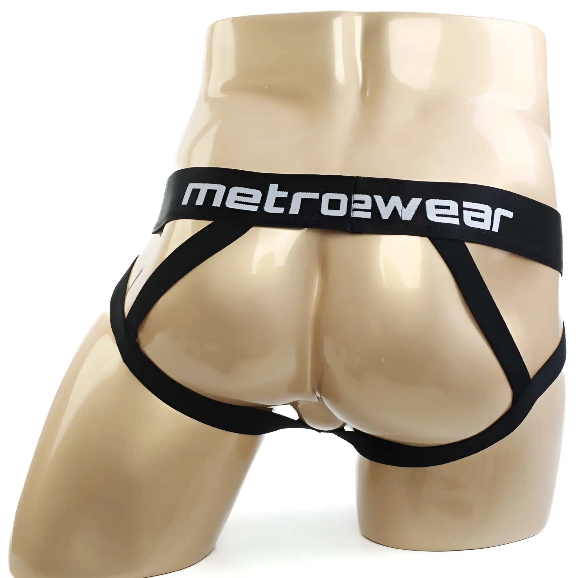 Black metrowear mens briefs with wide waistband and crisscrossing side straps from metromalewear armour jockstraps collection