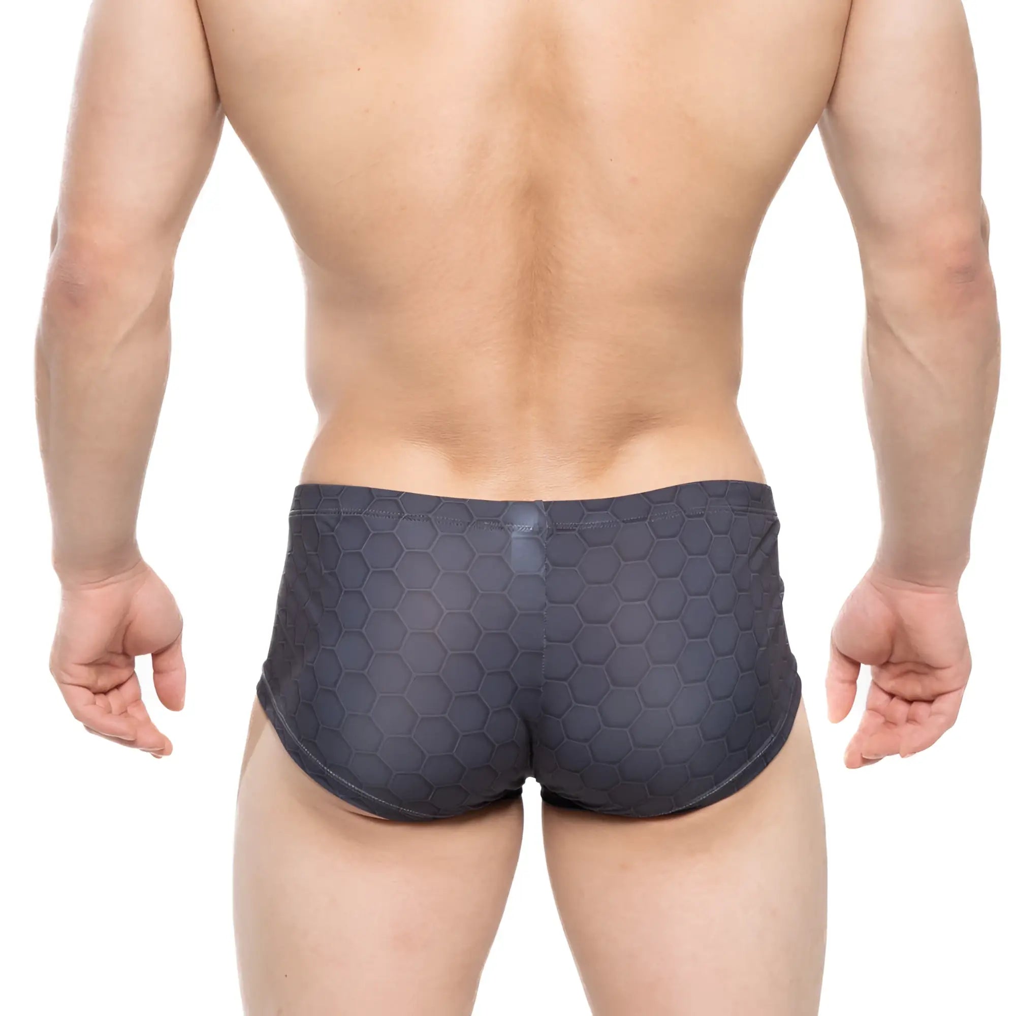 Dark gray swim trunks with a textured hexagonal pattern metro male wear armour trunk 2125-43 front view