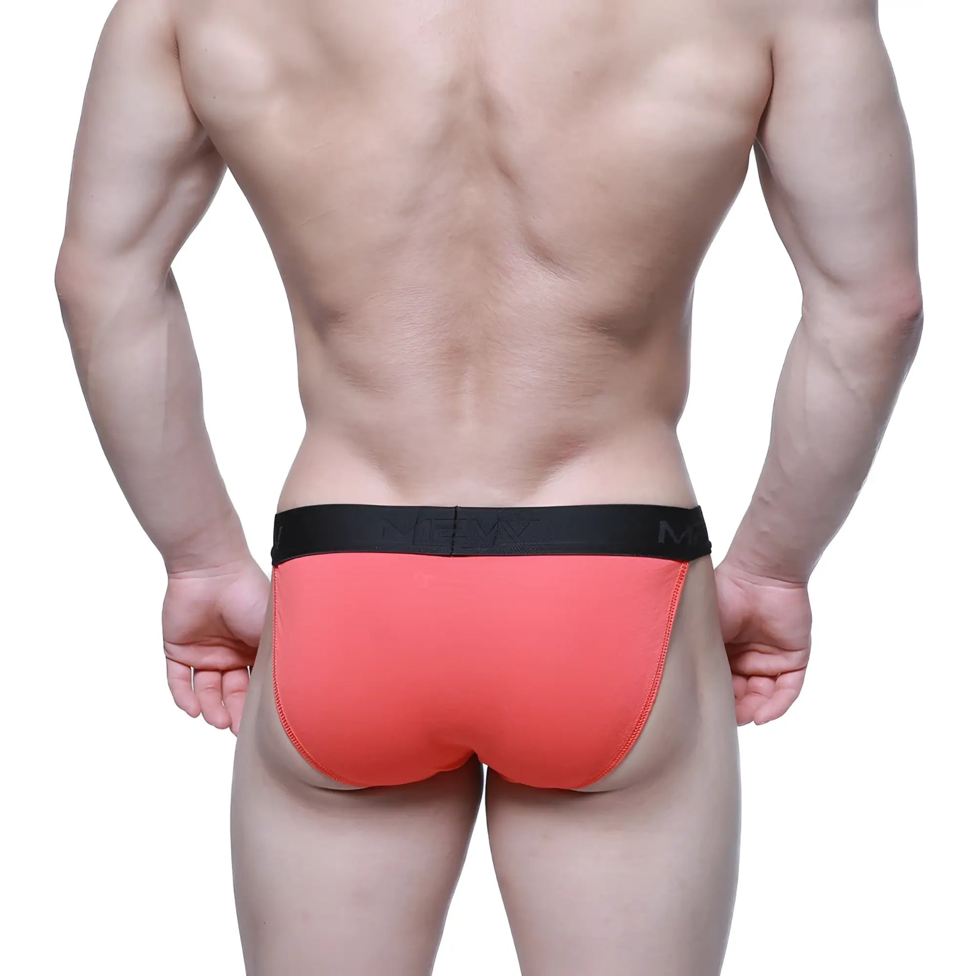 Orange briefs with black elastic waistband metroMalewear Asian bikini coral 3004-24 in soft breathable fabric