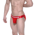 Red men’s briefs with a satin-like waistband branded metromalewear in crimson metroMalewear asian bikini 3004-13