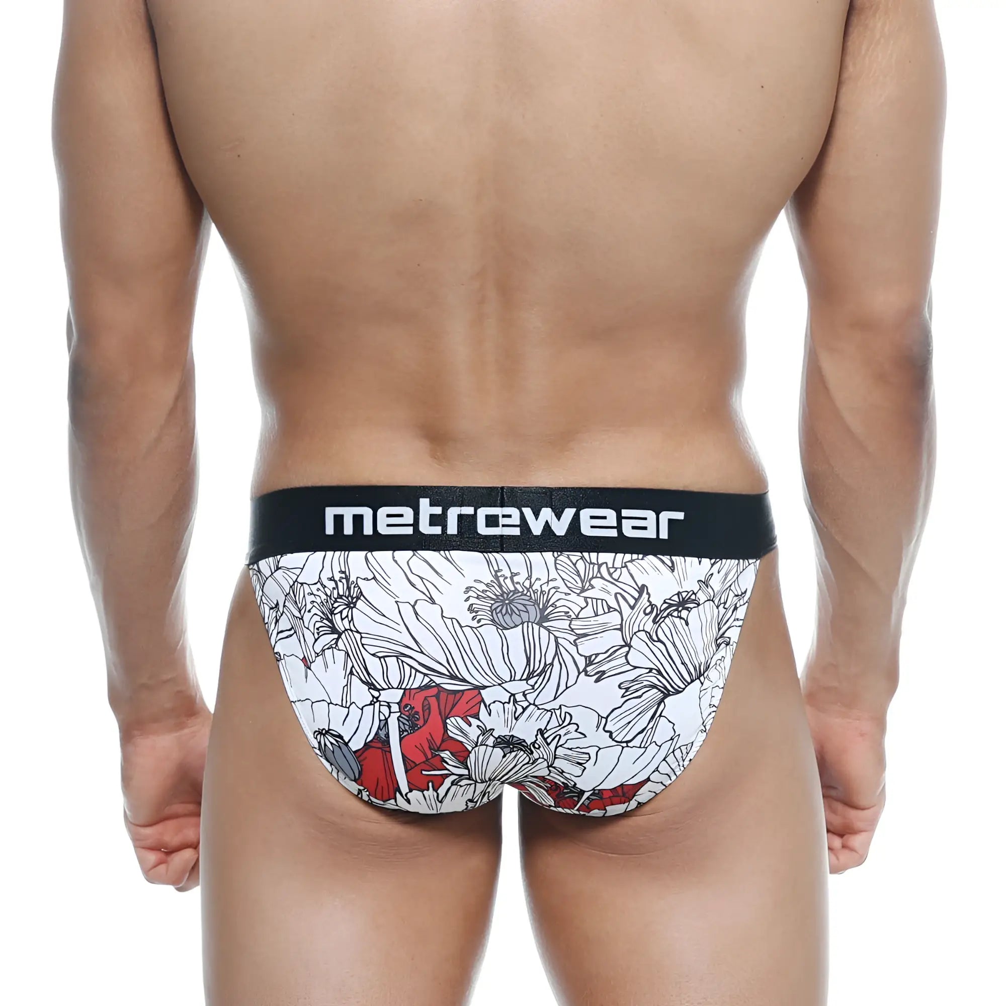 Metro male wear asian bikini escobar 3004-48 men’s briefs with white and red floral pattern and black waistband