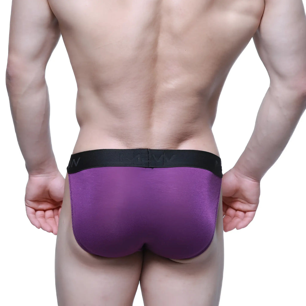 Purple athletic briefs with black elastic waistband metro malewear asian bikini grape 3004-19 front view