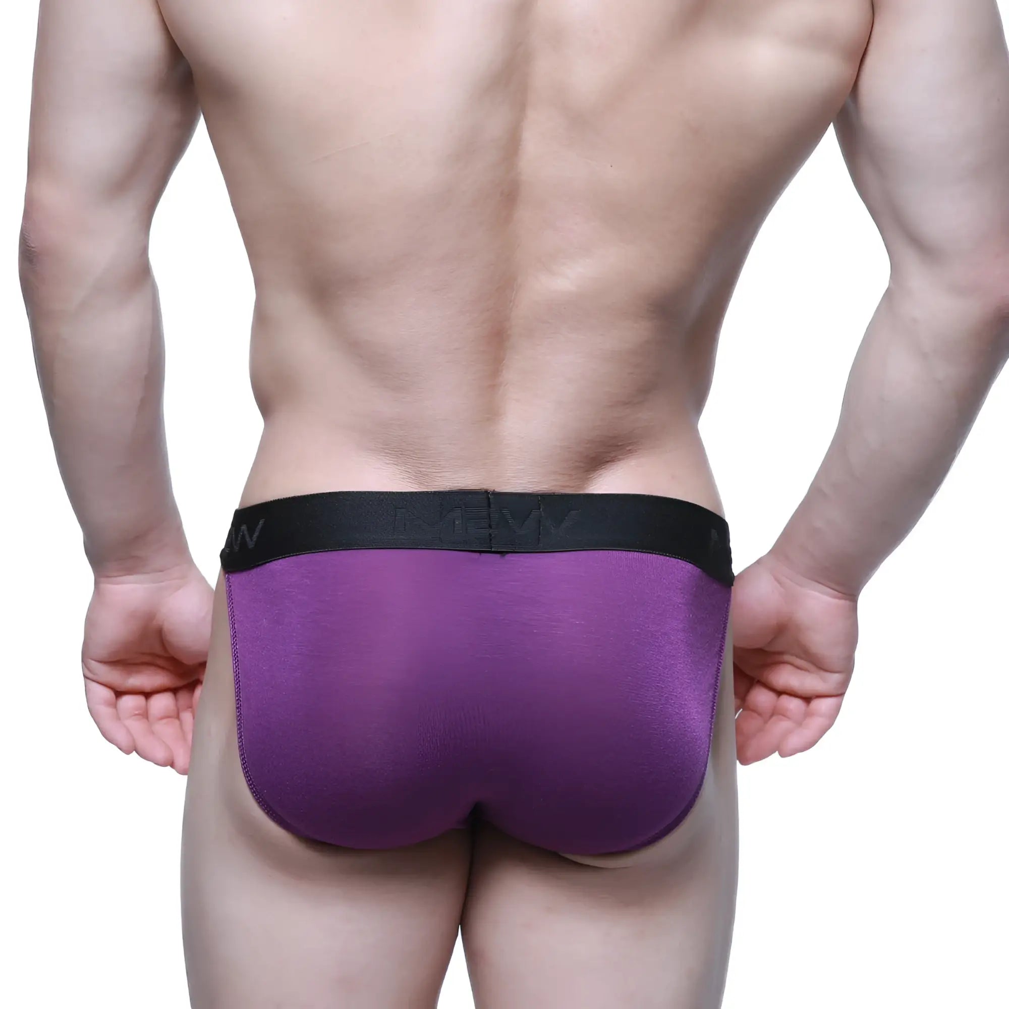Purple athletic briefs with black elastic waistband metro malewear asian bikini grape 3004-19 front view