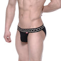 Metro male wear asian bikini metal black briefs with silver chain pattern waistband for stylish mens underwear